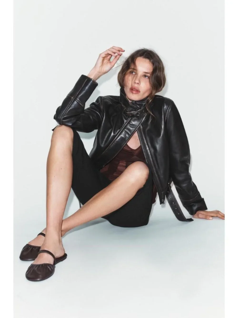 ZARA LEATHER SLINGBACK BALLET FLATS - Picture 3 of 6
